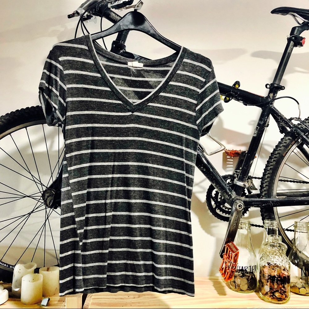 Two-Tone Grey Striped V-Neck